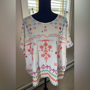 Johnny Was embroidered floral cotton oversized boxy kimono top blouse women‎ XS